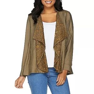 LOGO by Lori Goldstein Tan Cardigan Sweater with‎ Waterfall Front